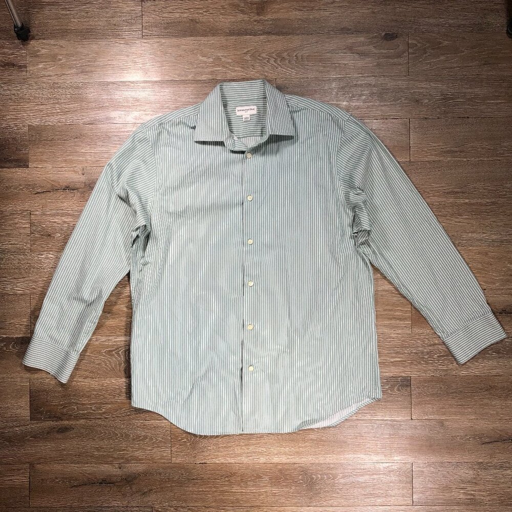 Banana Republic Mens Large Green White Long Sleeve Dress Shirt Size 16-16 1/2